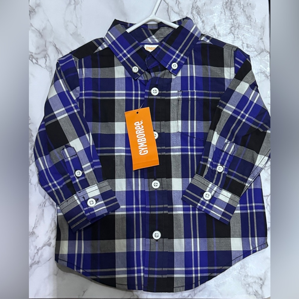 Gymboree Black and Blue Plaid Button Down Shirt